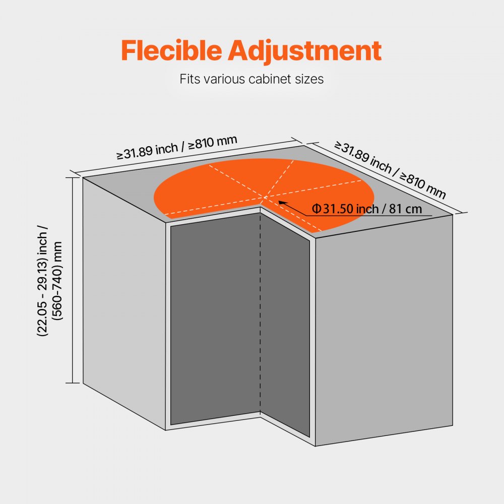 VEVOR Organizer Angolare Cromato 710 mm Forma di Rene, Sngolo Cieco Girevole 360° per Mobiletto Cucina, Ripiano Stoccaggio Regolabile Altezza 2 Livelli, Ripiano in Acciaio Carbonio per Angolo Mobile