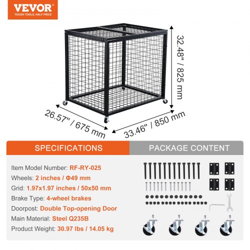 VEVOR Carrello portaoggetti per palloni Sportivi, Gabbia per Pallacanestro con Cinghie Elastiche, Organizer per Attrezzature Sportive per Interni ed Esterni, scaffale in Acciaio per Garage, Centri