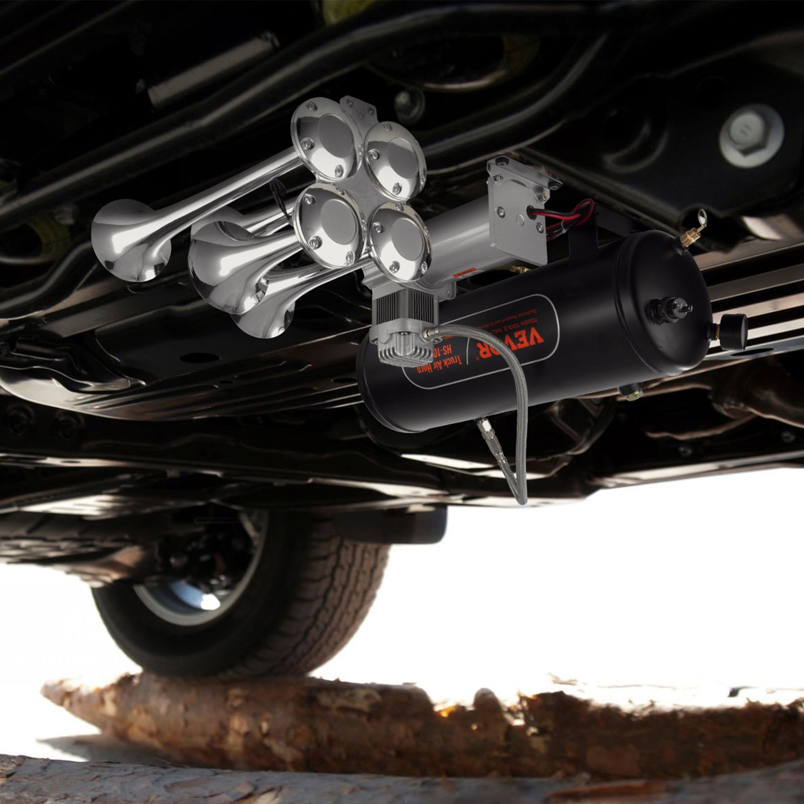VEVOR Set Clacson da Camion Auto, Set da 4 Trombe Clacson 150 dB per Camioncini, Compressore d'Aria da 12V Pressione 120 PSI, Serbatoio 12 Litri con Manometro per Veicolo a 12V, Camion, Furgone, Barca