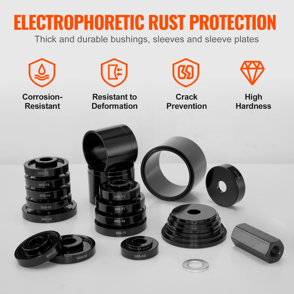 VEVOR Kit pressa per cuscinetti ruota, rimozione e installazione cuscinetti ruota anteriore, kit estrattore cuscinetti ruota da 23 pezzi con bulloni scorrevoli, manicotti boccole universali, custodia