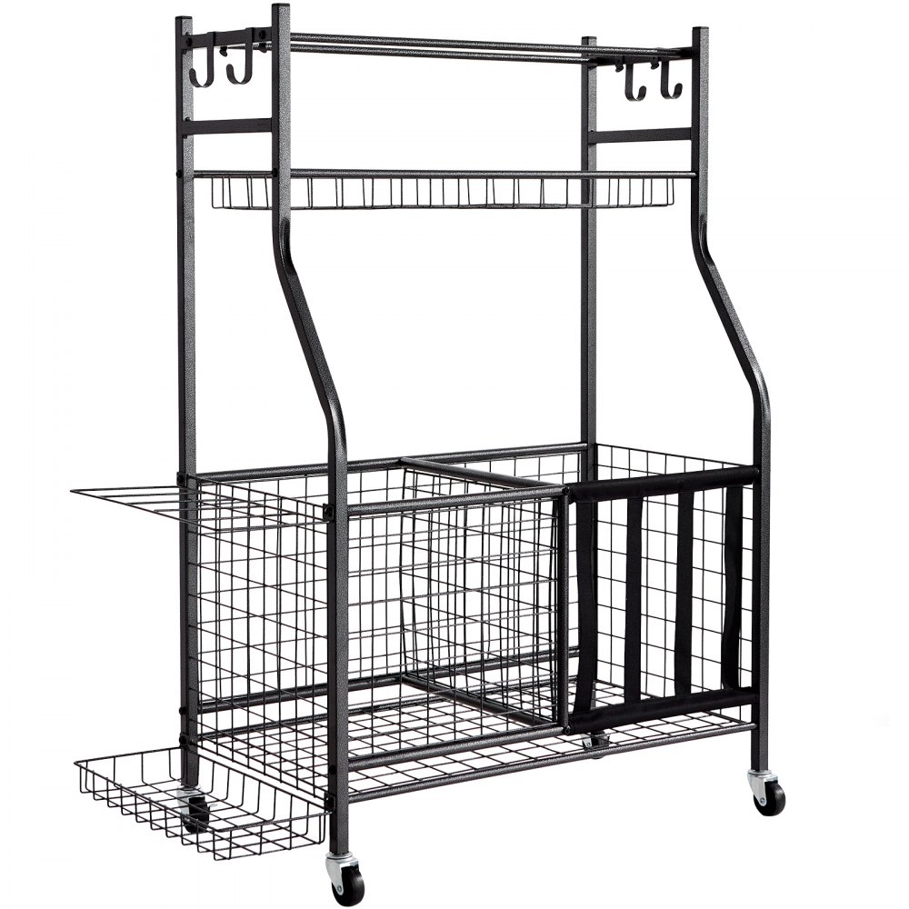 VEVOR Carrello Portautensili per Attrezzature Sportive Palla Racchetta, Carrello Portapalle su Ruote, Portapalle da Basket con Cestini Ganci, Carrello per Attrezzatura Sportiva Giocattoli Utensili