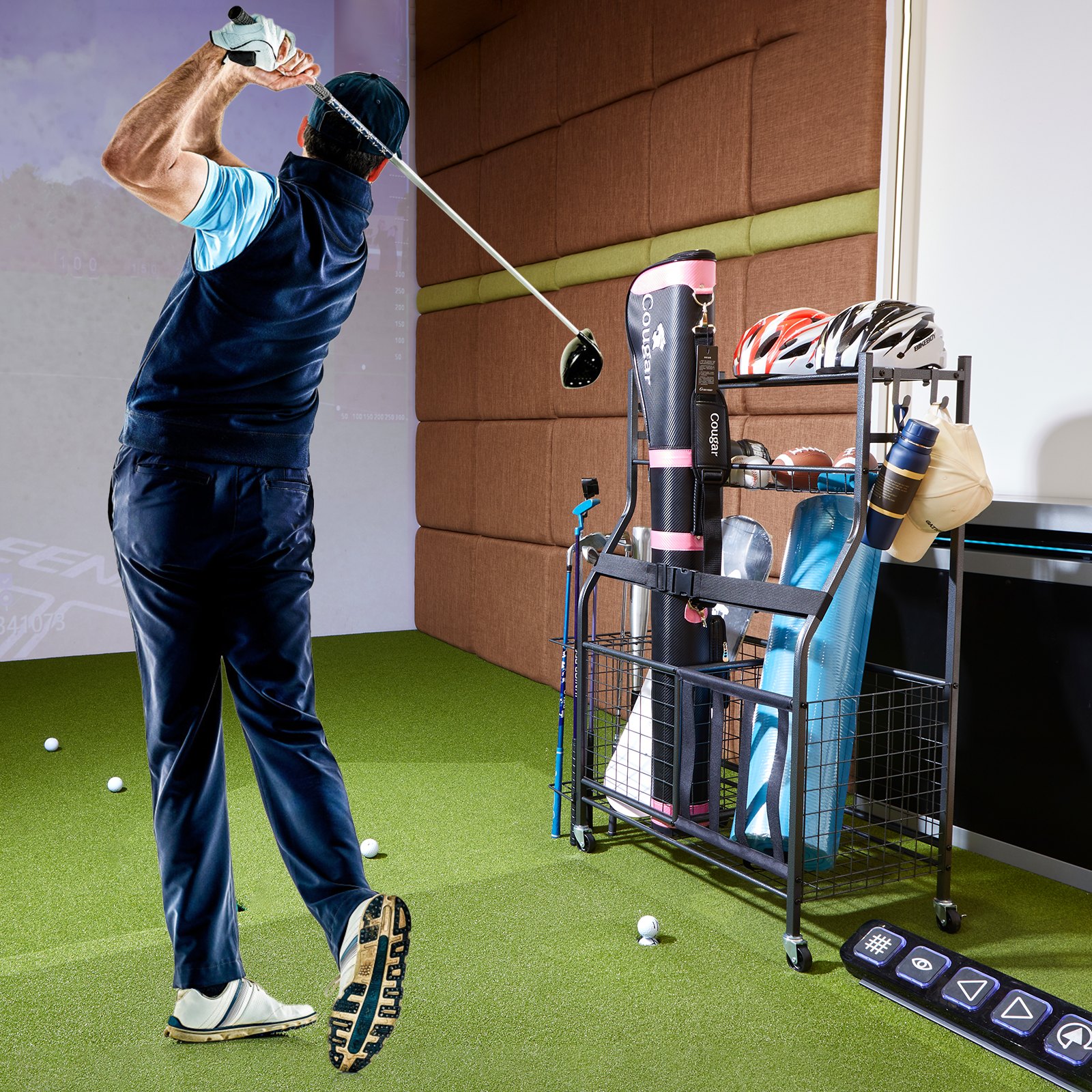 VEVOR Carrello Portautensili per Attrezzature Sportive Palla Racchetta, Carrello Portapalle su Ruote, Portapalle da Basket con Cestini Ganci, Carrello per Attrezzatura Sportiva Giocattoli Utensili