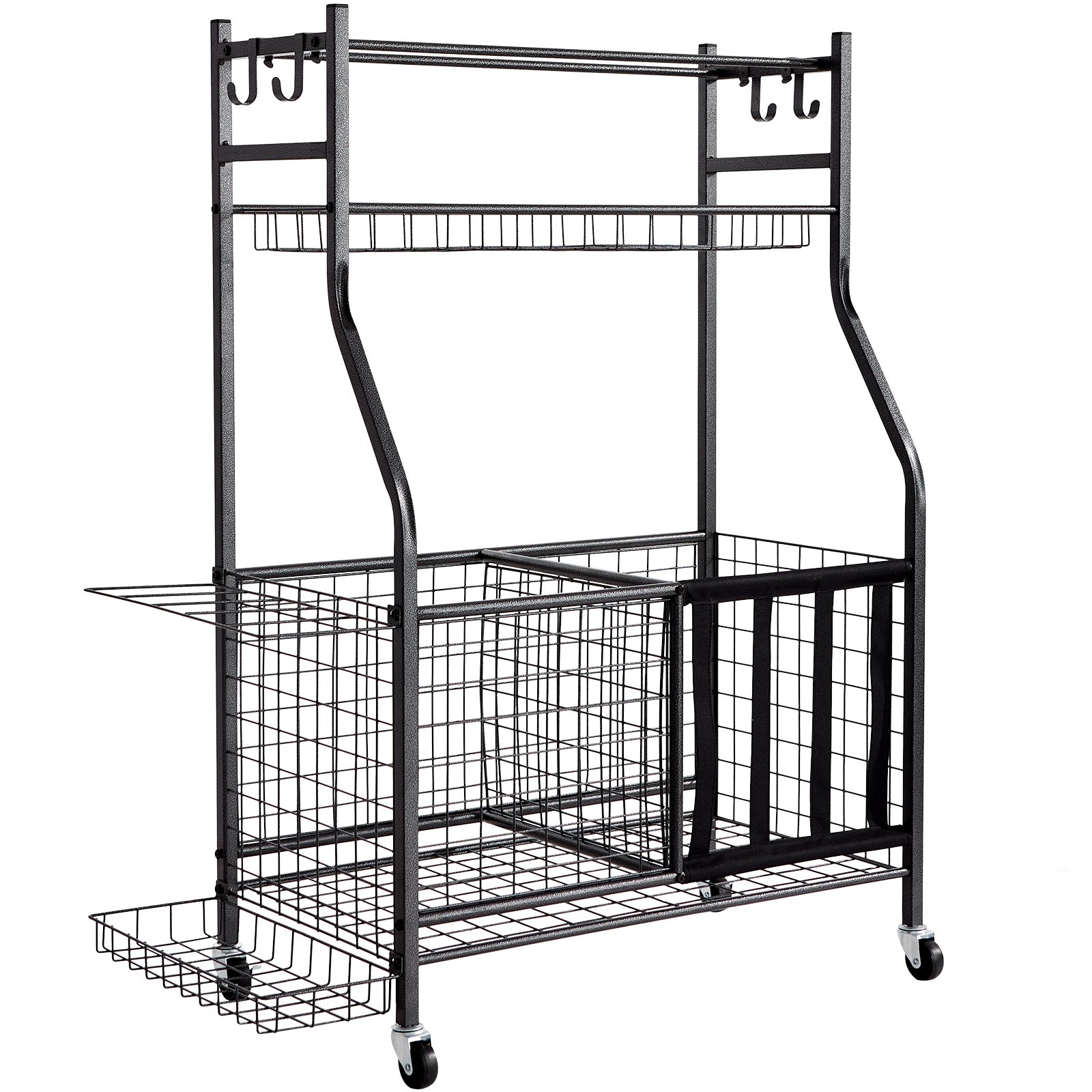 VEVOR Carrello Portautensili per Attrezzature Sportive Palla Racchetta, Carrello Portapalle su Ruote, Portapalle da Basket con Cestini Ganci, Carrello per Attrezzatura Sportiva Giocattoli Utensili