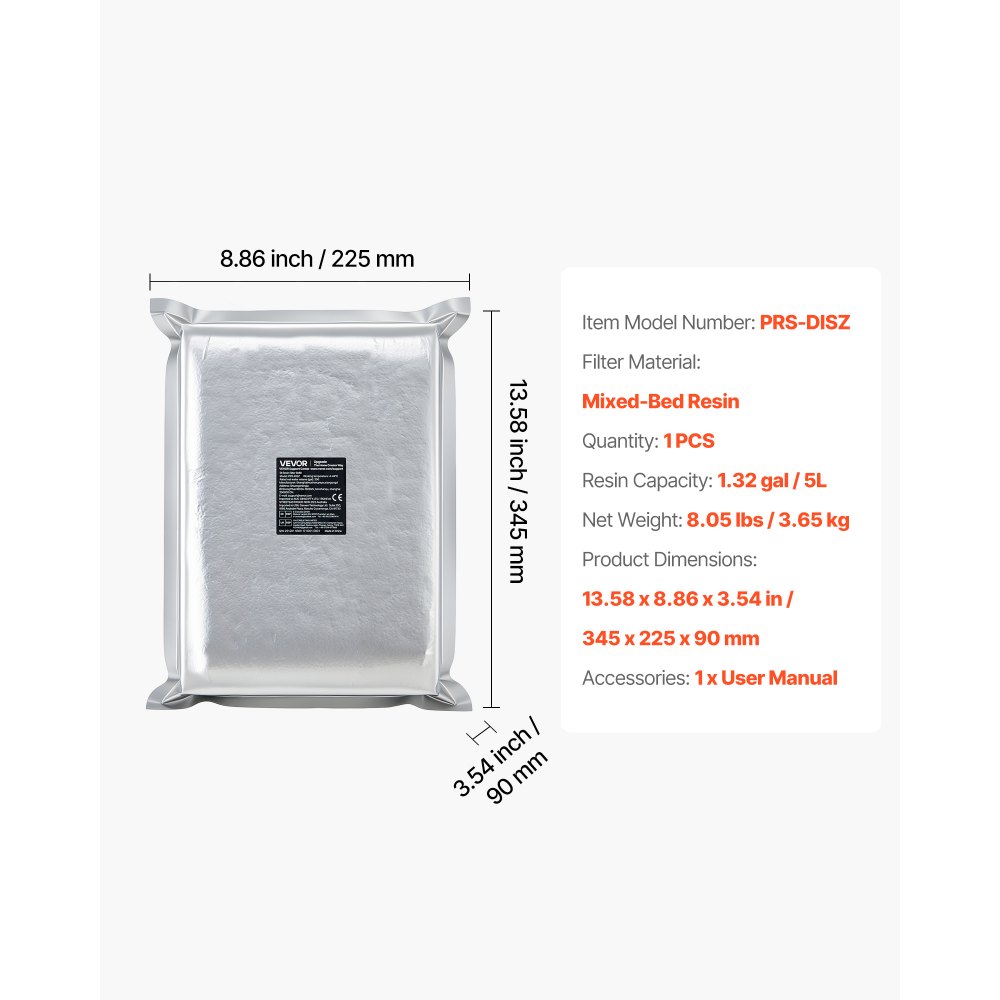 VEVOR Filtro di Ricambio per Sistema di Acqua Deionizzante per Autolavaggio Filtro in Resina DI Mista da 5 Litri per Pulizia Auto Moto Barca, Filtro di Ricambio per Acqua Deionizzata Lavaggio Auto