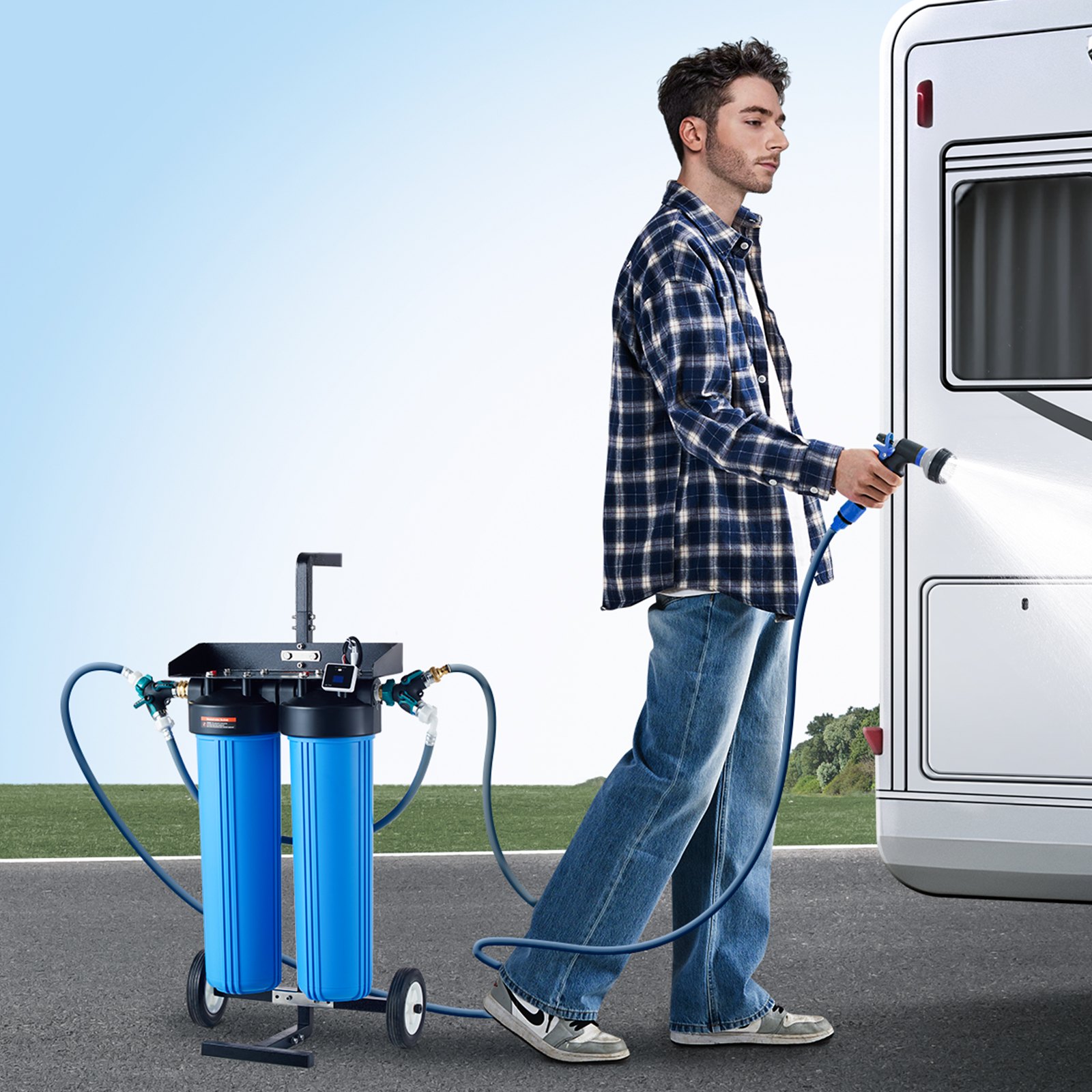 VEVOR Sistema di Acqua Deionizzata per Autolavaggio, Deionizzatore d'Acqua Premium con Misuratore TDS , Filtro Antimacchia per Acqua Senza Macchie con Modalità a Doppia Uscita, per Auto Camper  4-45°C