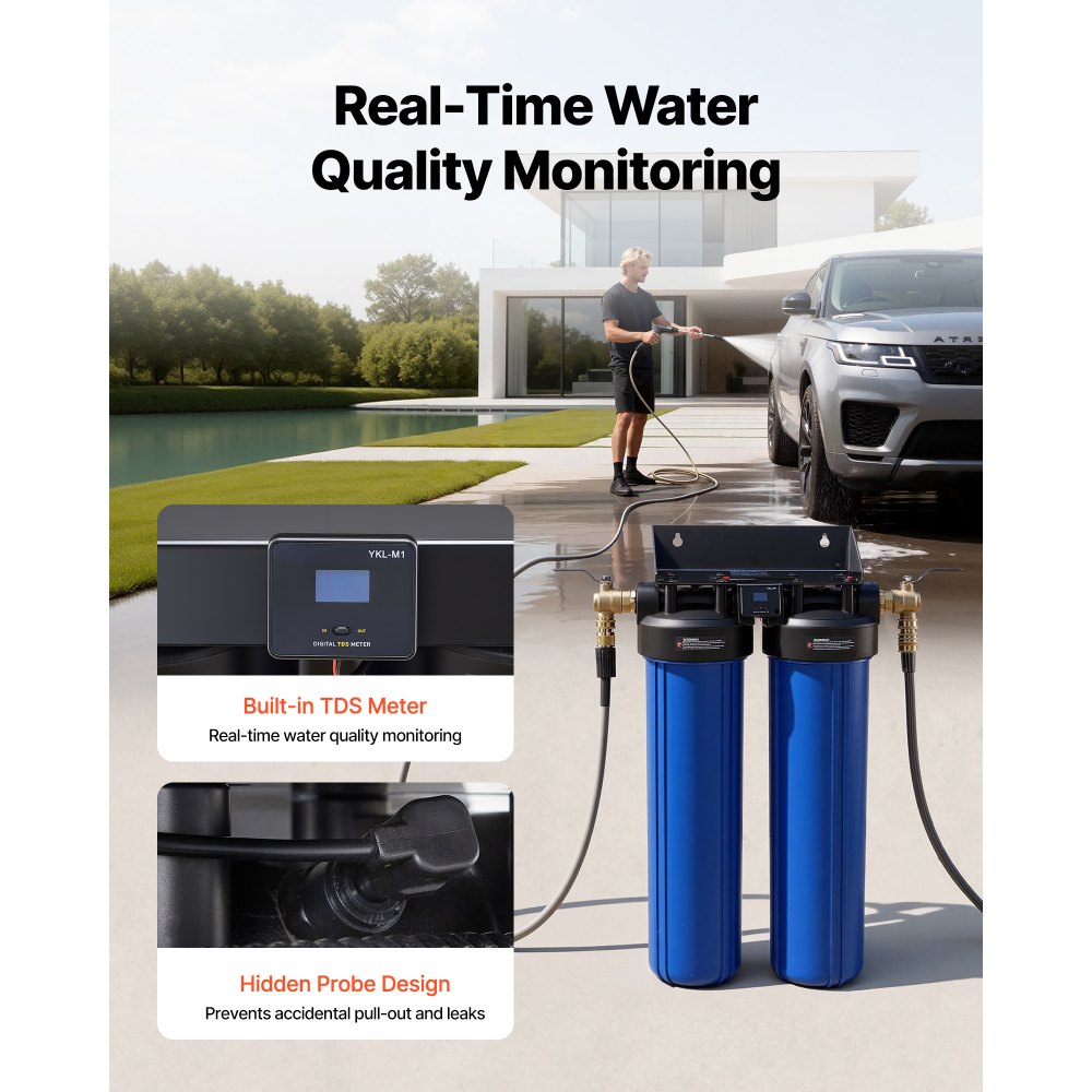 VEVOR Unità Demineralizzatore d'Acqua per Risciacquo Veicoli senza Aloni, Sistema di Deionizzazione d'Acqua Pulizia Camper Valvola Deviatrice Tester TDS Pressione Ingresso 3-8,6 MPa 360 x 210 x 665 mm