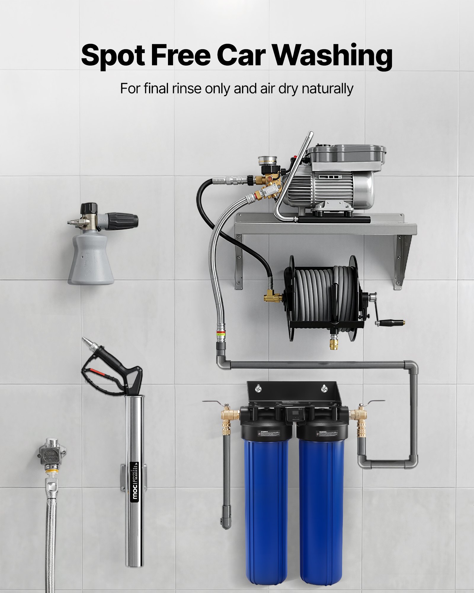 VEVOR Unità Demineralizzatore d'Acqua per Risciacquo Veicoli senza Aloni, Sistema di Deionizzazione d'Acqua Pulizia Camper Valvola Deviatrice Tester TDS Pressione Ingresso 3-8,6 MPa 360 x 210 x 665 mm