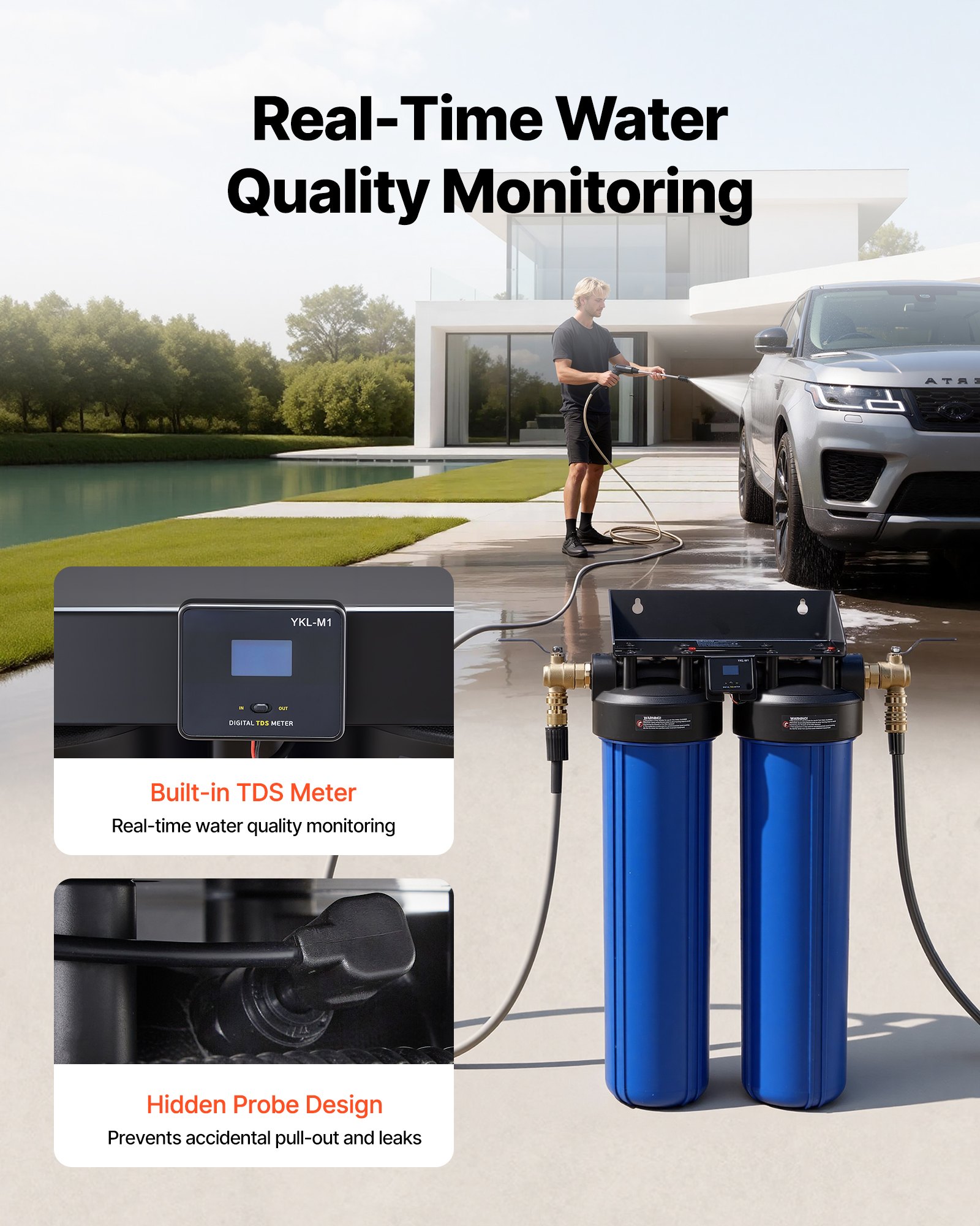 VEVOR Unità Demineralizzatore d'Acqua per Risciacquo Veicoli senza Aloni, Sistema di Deionizzazione d'Acqua Pulizia Camper Valvola Deviatrice Tester TDS Pressione Ingresso 3-8,6 MPa 360 x 210 x 665 mm