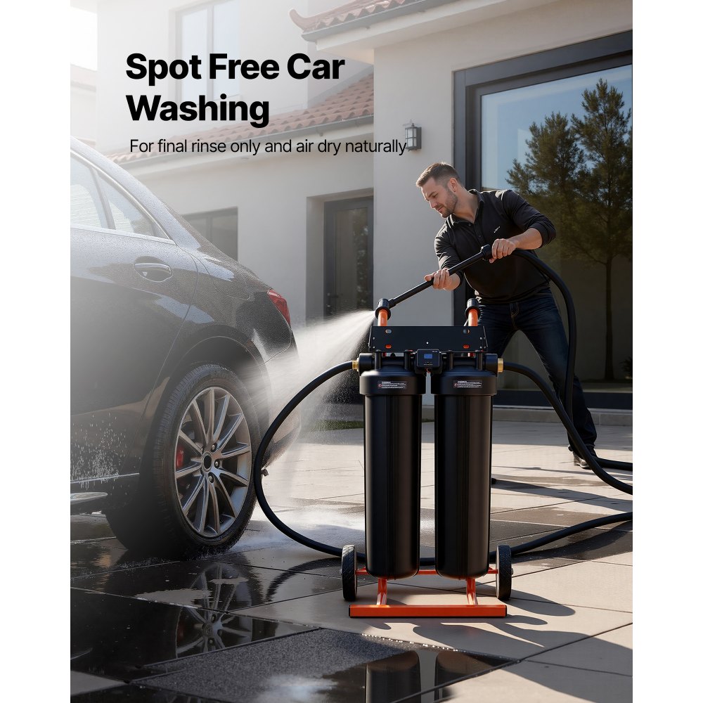 VEVOR Unità Demineralizzatore d'Acqua per Risciacquo Veicoli senza Aloni, Sistema di Deionizzazione d'Acqua con Ruote per Pulizia Camper con 2 Flaconi 4 Litri Resina Demineralizzante Tester TDS