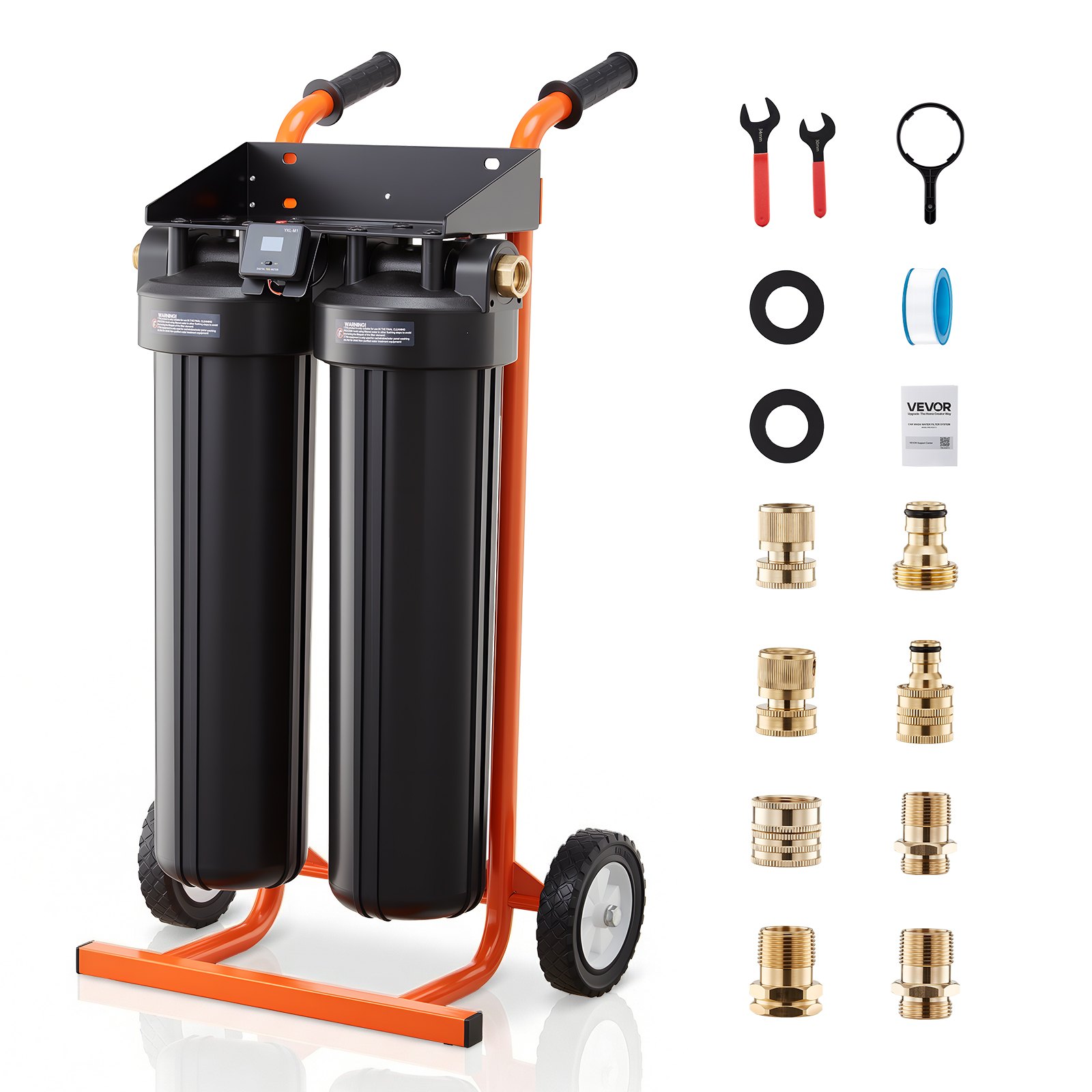 VEVOR Unità Demineralizzatore d'Acqua per Risciacquo Veicoli senza Aloni, Sistema di Deionizzazione d'Acqua con Ruote per Pulizia Camper con 2 Flaconi 4 Litri Resina Demineralizzante Tester TDS