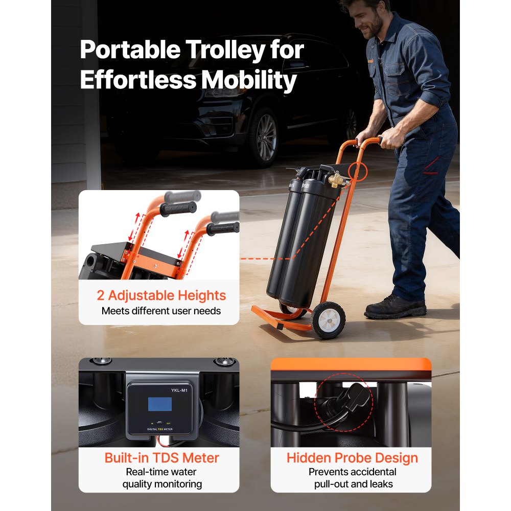 VEVOR Unità Demineralizzatore d'Acqua per Pulizia Auto, Sistema di Deionizzazione dell'Acqua per Risciacquo di Veicoli Finestre con Resina Demineralizzante 2 x 4 L, Valvola Deviatrice Tester TDS