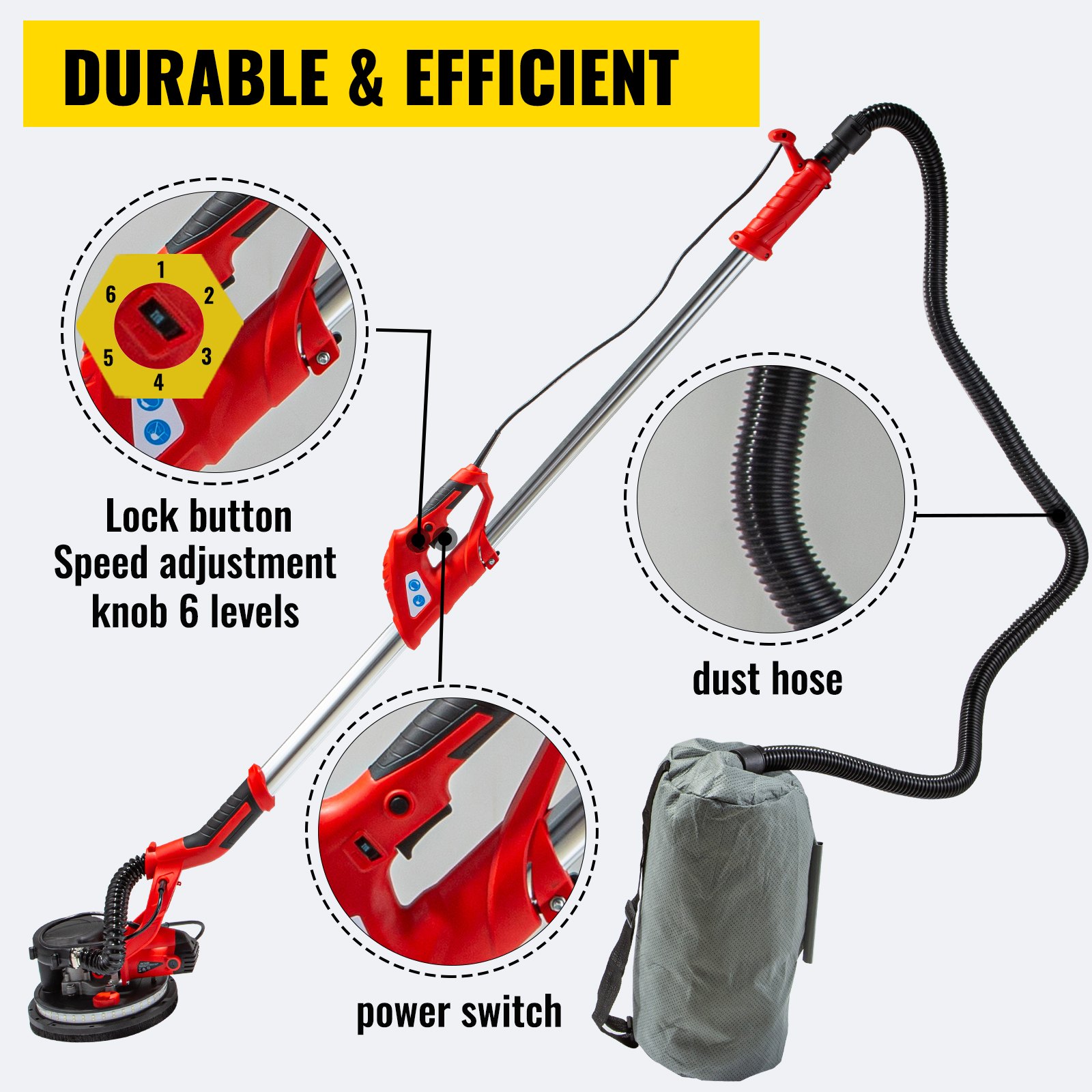 Levigatrice Estensibile Per Pareti Muro Soffitti Carteggiatrice 750w 225mm Led