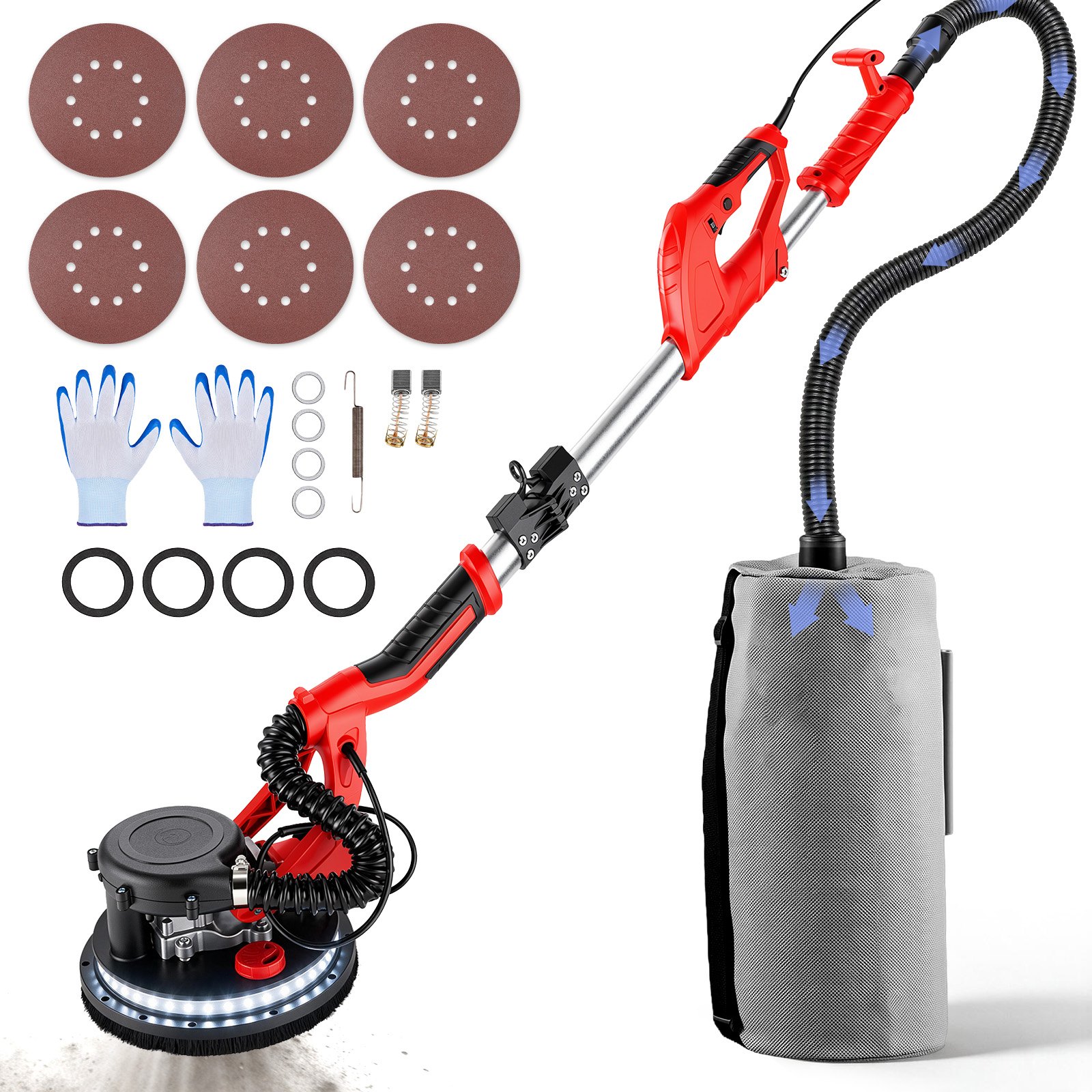 VEVOR Levigatrice per Pareti a Secco 850W, Levigatrice per Pareti a Secco Elettrica, Levigatrice a Nastro per Seghe Pieghevoli, con Impugnatura Telescopica, Velocità Variabile 800-1750 giri / min