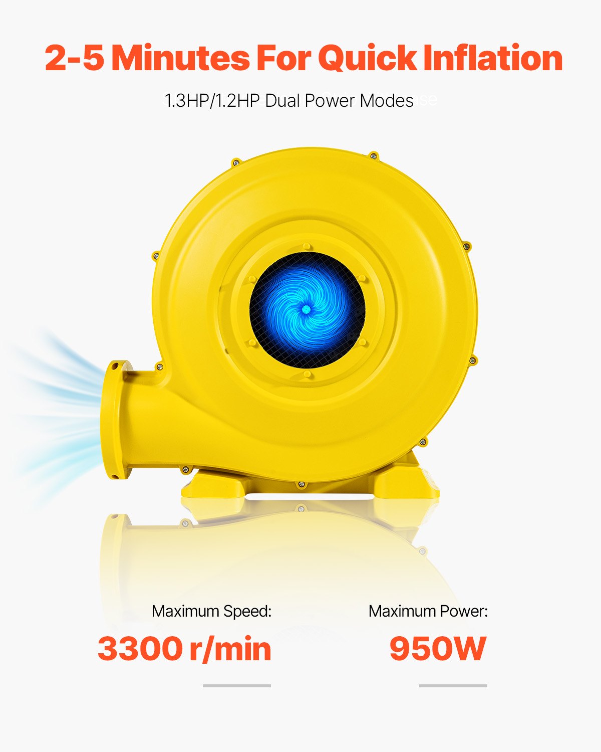 VEVOR Air Blower, 870W & 950W, 1.3 HP Air Pump, Commercial Air Blower for Bouncy Castles, 3300 RPM, Continuous Blower Wind Machine, Electric Air Blower Fan for Inflatable Toys