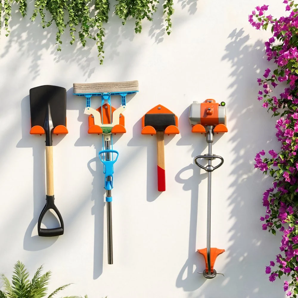 VEVOR Supporto da Parete per Decespugliatore Set da 2 Pezzi Portata 82 kg, Porta Attrezzi da Giardino in Acciaio, Supporto per Tagliabordi, Tagliasiepi, Soffiatori, Pale e Altri Attrezzi, Arancione
