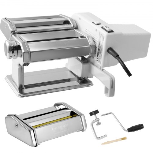 VEVOR Macchina Elettrica per Pasta in Acciaio Inox 430 Tagliapasta da Banco Spessore Regolabile 0,3-3 mm, Macchina per Pasta Fresca Fatta a Casa in Acciaio Inox per Preparazione di Spaghetti Lasagna