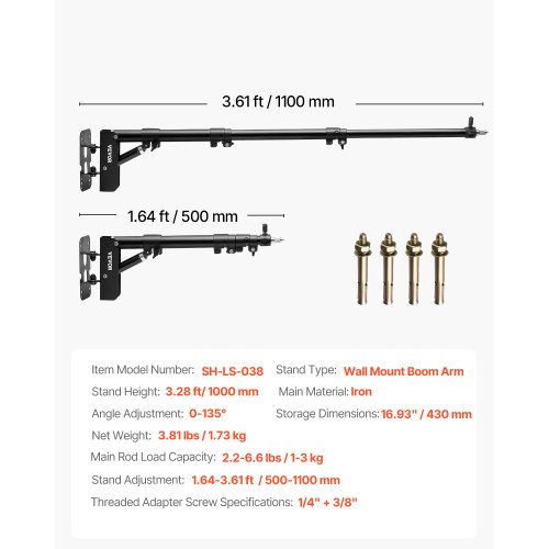 Supporto A Muro Per Ring Light Aiuca Con Braccio Triangolare 110cm Rotazione 180° - Foto 2