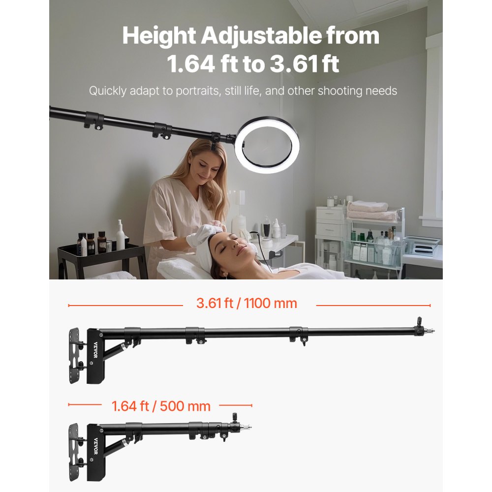 VEVOR Supporto a Parete per Luce ad Anello 100 cm Supporto per Braccio a Braccio Triangolare con Rotazione 180° Supporto a Parete per Impieghi Gravosi, per Luce Video da Studio, Monoluce, Fotografia