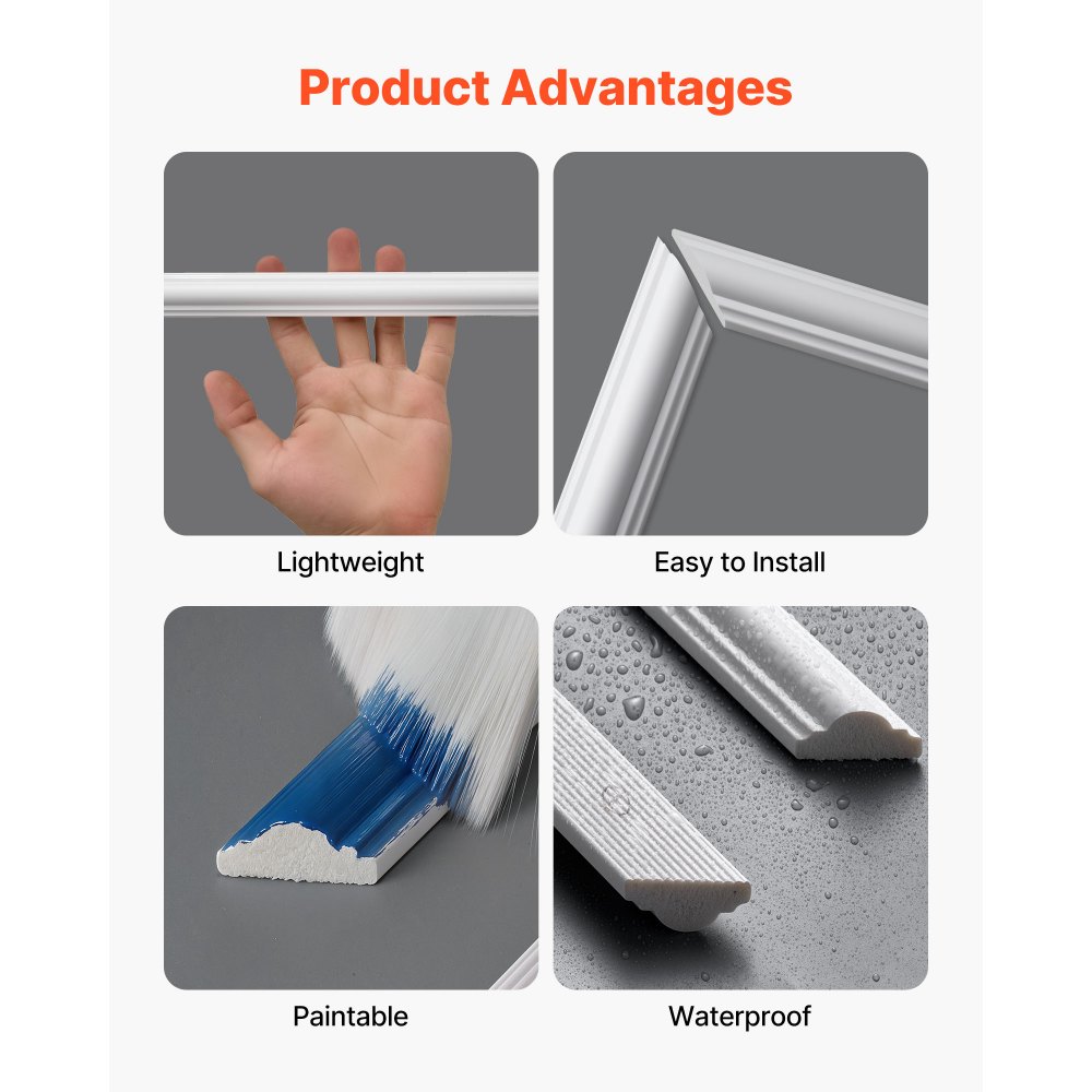 VEVOR Modanature da Parete, Confezione da 12, Kit di Pannelli per Rivestimento da 508 x 508 mm, Polistirene Leggero Verniciabile, Facili da Installare, Modanatura Decorativa Impermeabile per Interni