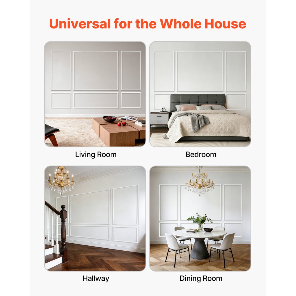 VEVOR Set di Modanature da Parete, Polistirene Leggero Verniciabile, Modanatura Decorativa per Pareti Facile da Installare per Arredamento d'Interni, Soggiorno, Camera da Letto, Casa, Bianco