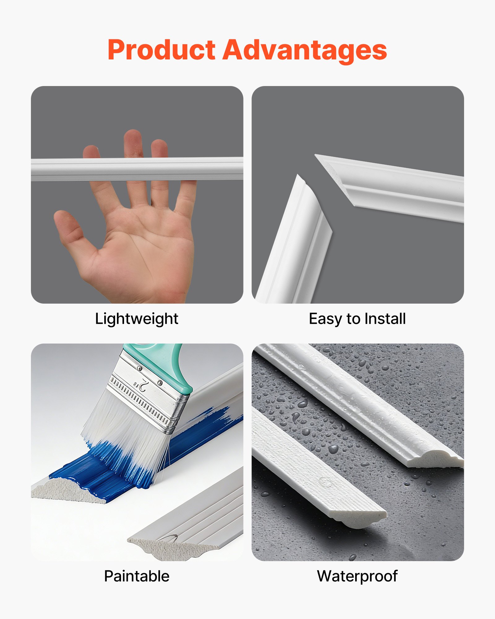 VEVOR Set di Modanatura Adesiva per Parete, Confezione da 3, Polistirene Leggero Verniciabile, Cornici per Soffitto Pareti per Arredamento d'Interni, Soggiorno, Camera da Letto, Casa, Bianco