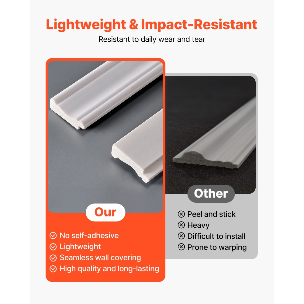 VEVOR Kit di Modanature da Parete Pannelli per Rivestimento, Polistirene Leggero Verniciabile, Facile da Installare, Modanatura da Parete Ampia e Stretta per Arredamento d'Interni, Soggiorno, Bianco
