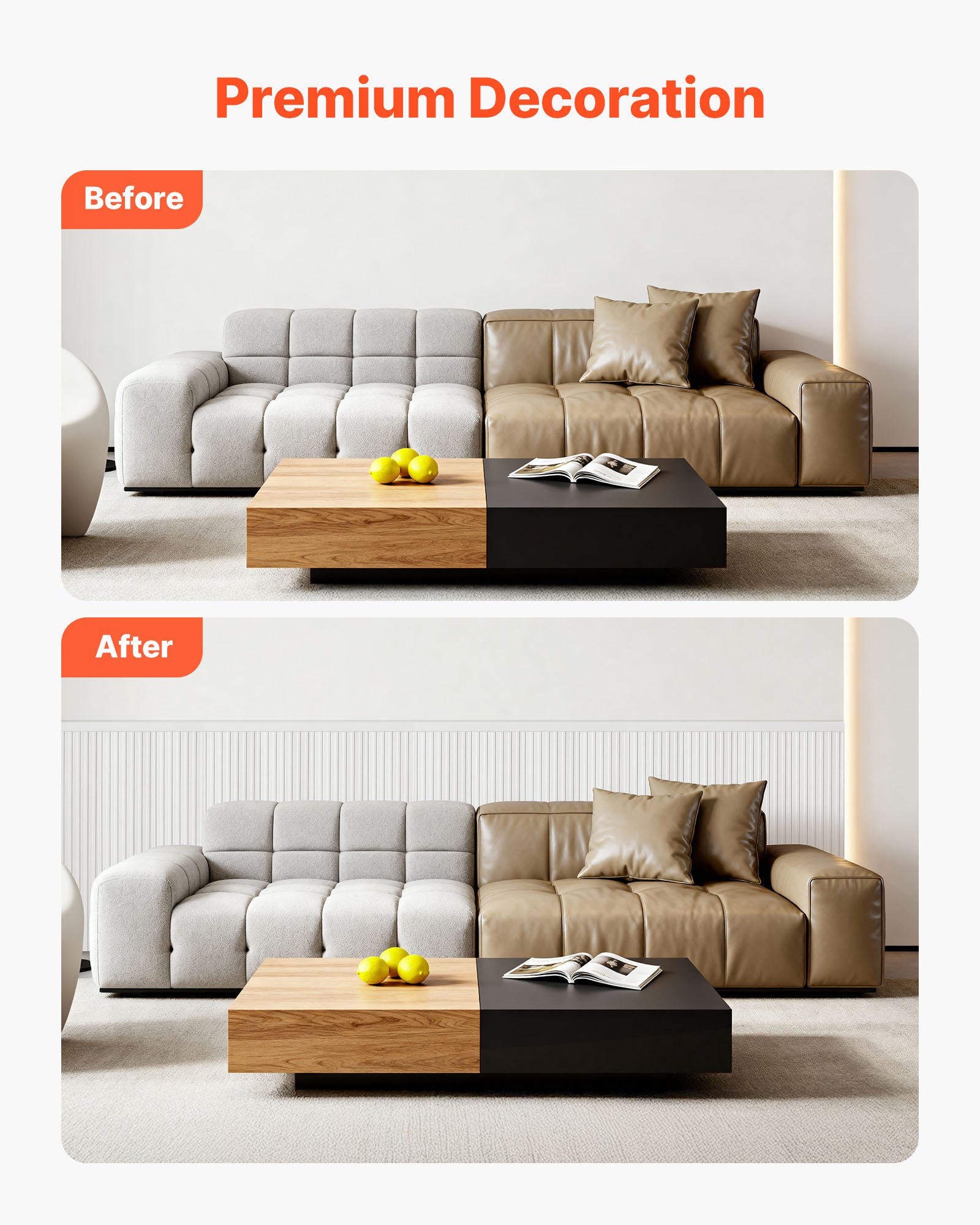 VEVOR Kit di Modanature da Parete Pannelli per Rivestimento, Polistirene Leggero Verniciabile, Facile da Installare, Modanatura da Parete Ampia e Stretta per Arredamento d'Interni, Soggiorno, Bianco