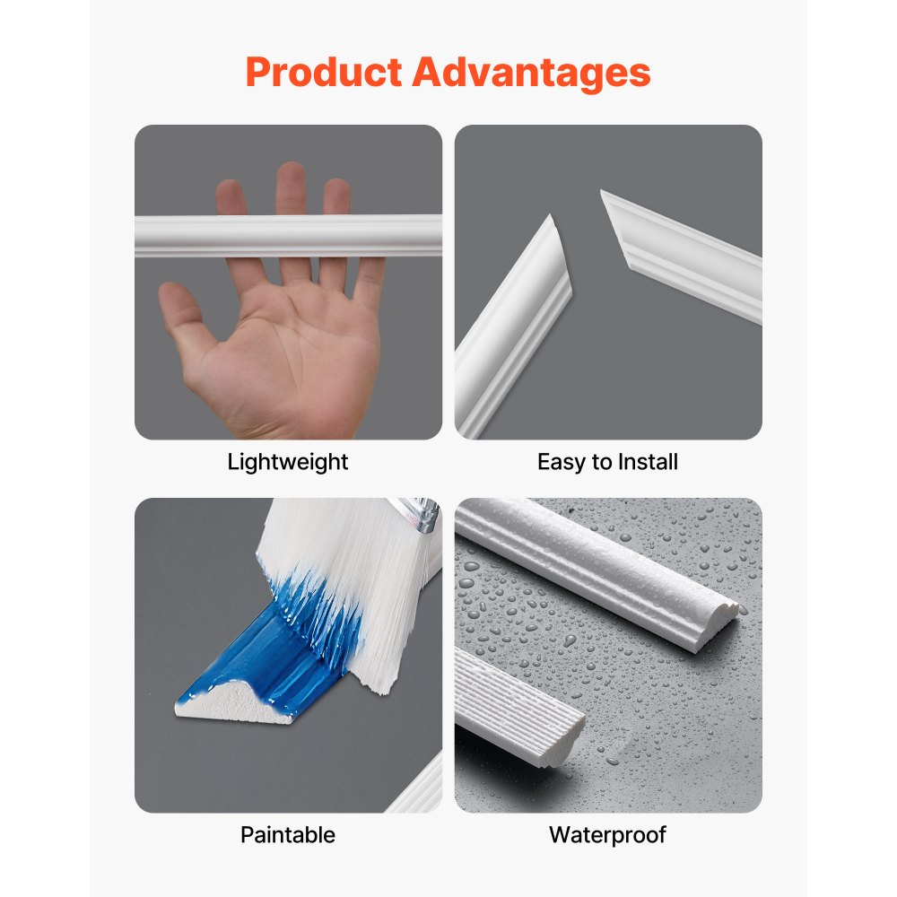 VEVOR Set di Modanature da Parete, Confezione da 3, Polistirene Leggero Verniciabile, Facile da Installare, Modanatura Decorativa Impermeabile per Interni, Soggiorno, Camera da Letto, Bianco