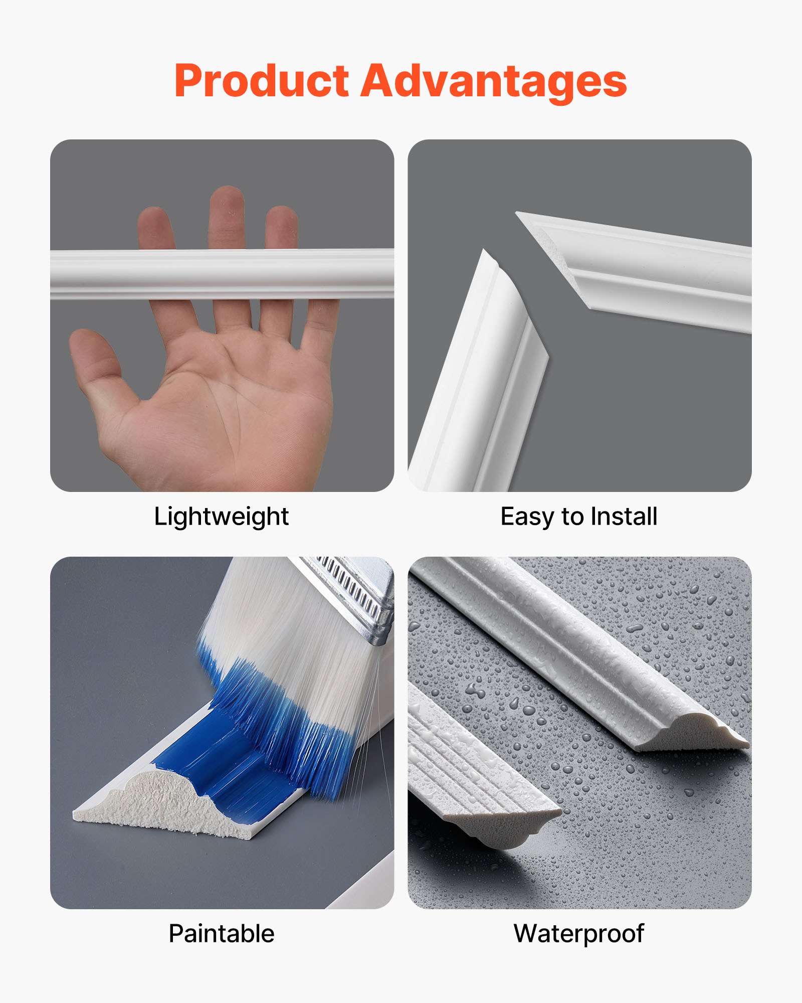 VEVOR Modanature per Pareti Confezione da 3, Pannelli per Rivestimento, Polistirene Leggero Verniciabile Facile da Installare, Profilo Largo Impermeabile per Interni Soggiorno, Camera da Letto