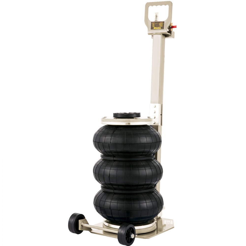 VEVOR Martinetto Pneumatico 3 Tonnellate, Cric Pneumatica ad Aria 3T 6600 Libbre, Presa Cric Sollevatore Pneumatica per Auto con Maniglia Pieghevole 3 Airbag, Gamma di Altezza 14-40 cm, Colore Bianco