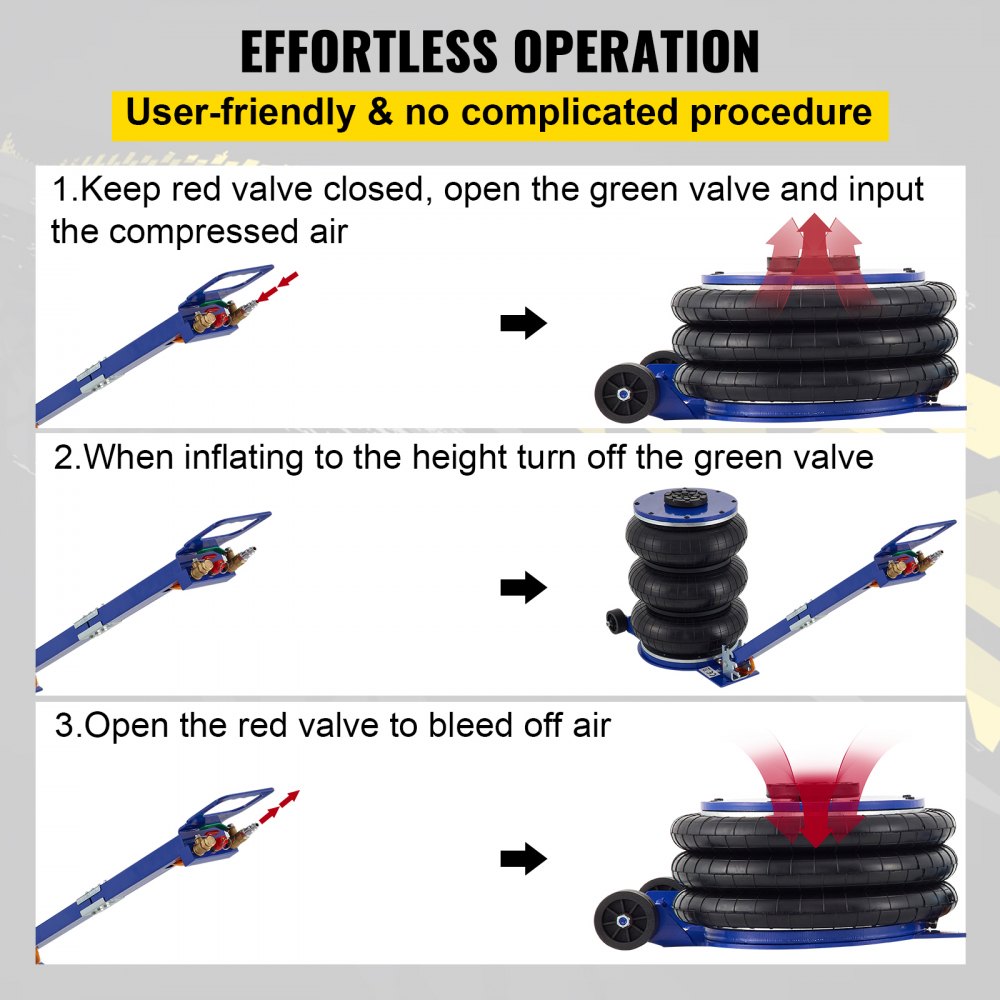 VEVOR Martinetto Pneumatico 5 Tonnellate, Cric Pneumatica ad Aria 5T 11000 Libbre, Presa Cric Sollevatore Pneumatica per Auto con Maniglia Pieghevole 3 Airbag, Gamma di Altezza 14,5-40 cm, Colore Blu