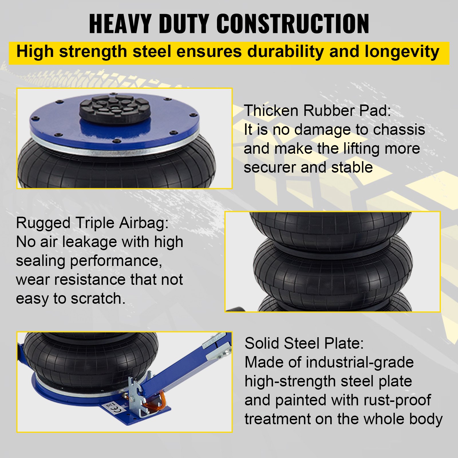 VEVOR Martinetto Pneumatico 5 Tonnellate, Cric Pneumatica ad Aria 5T 11000 Libbre, Presa Cric Sollevatore Pneumatica per Auto con Maniglia Pieghevole 3 Airbag, Gamma di Altezza 14,5-40 cm, Colore Blu