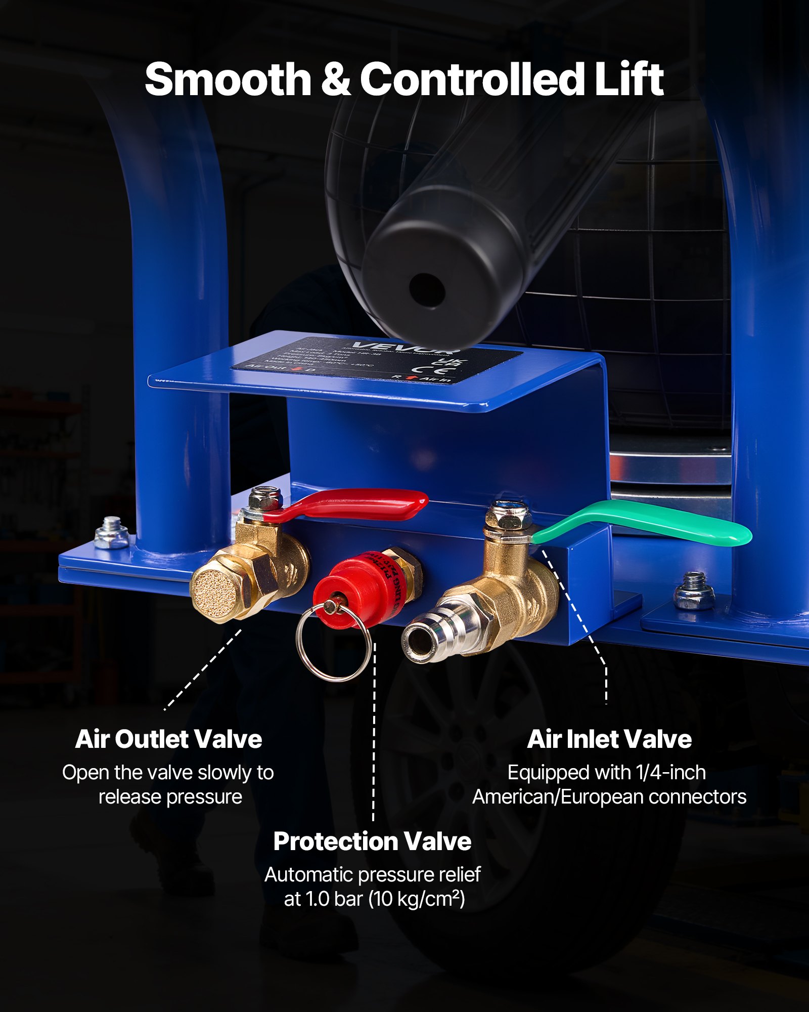 VEVOR Cric Pneumatico per Auto da 3 Tonnellate con 6 Tubi in Acciaio, Manico Corto e Tripli Airbag, Altezza di Sollevamento Massima di 45 cm, Sollevamento Rapido, Cric Pneumatico per SUV e Officine