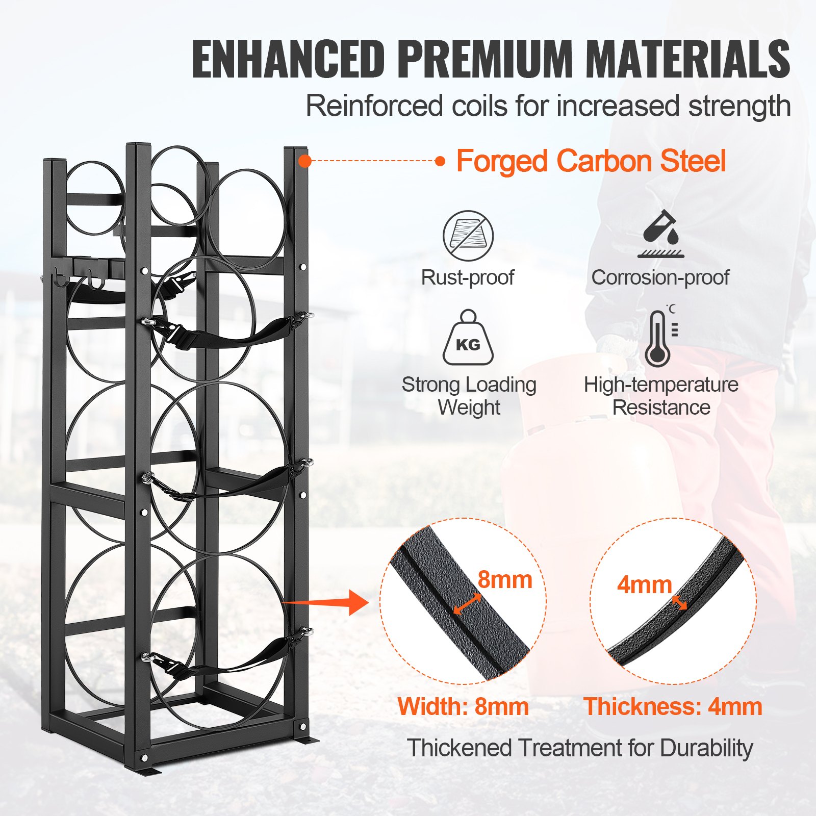 VEVOR Portabombole Gas, Capacità 2x13,6 kg e 3 Altre Piccole, Portabombole Refrigerante 32,5x33x92,8 cm, Scaffale in Acciaio per Freon, Gas, Ossigeno, Azoto, Refrigerante
