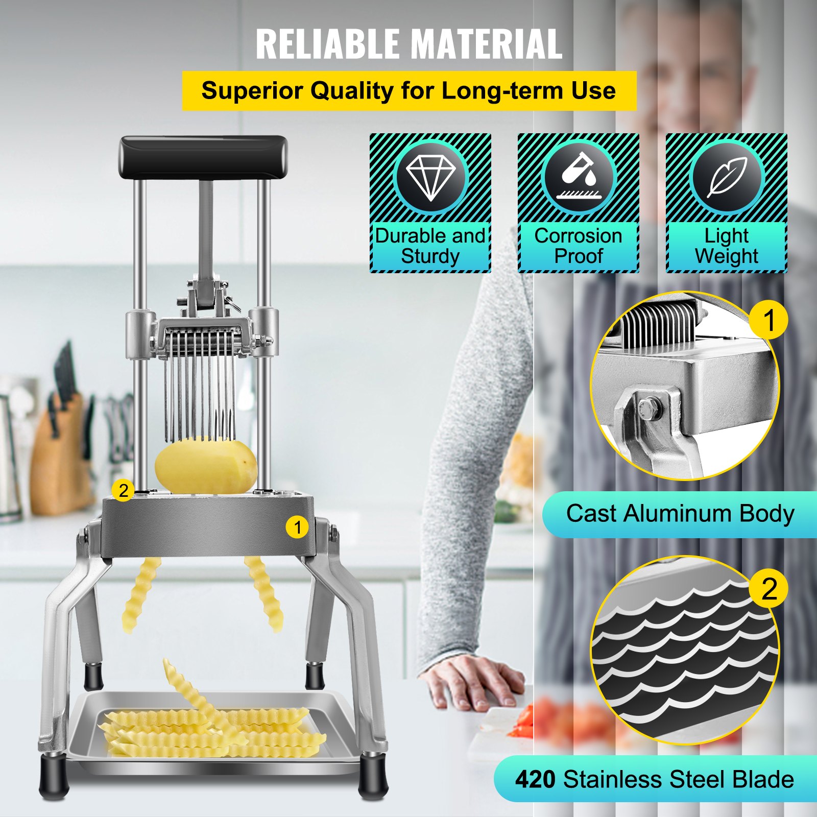 VEVOR Affettatrice Manuale Tagliapatate Verdure Formaggio 3/8 Pollici da Tavolo