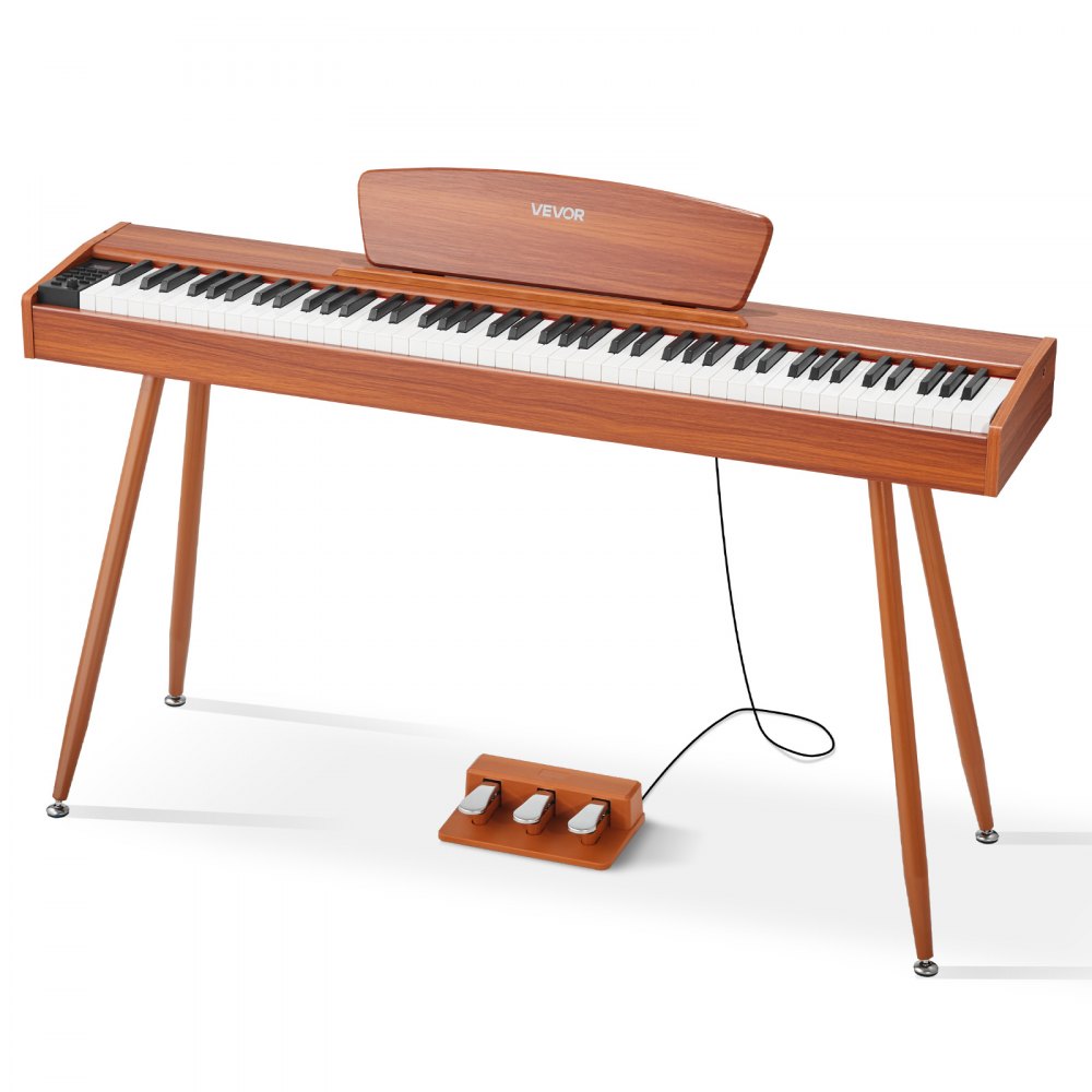 VEVOR Pianoforte Digitale a 88 Tasti, Tastiera Pianoforte con Altoparlanti, Leggio, Supporto, Pedale Sustain, Funzione di Registrazione, 280 Toni, Connessione Wireless, per Principianti, Colore Legno