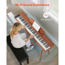 VEVOR Pianoforte Digitale a 88 Tasti, Tastiera Pianoforte con Altoparlanti, Leggio, Supporto, Pedale Sustain, Funzione di Registrazione, 280 Toni, Connessione Wireless, per Principianti, Colore Legno