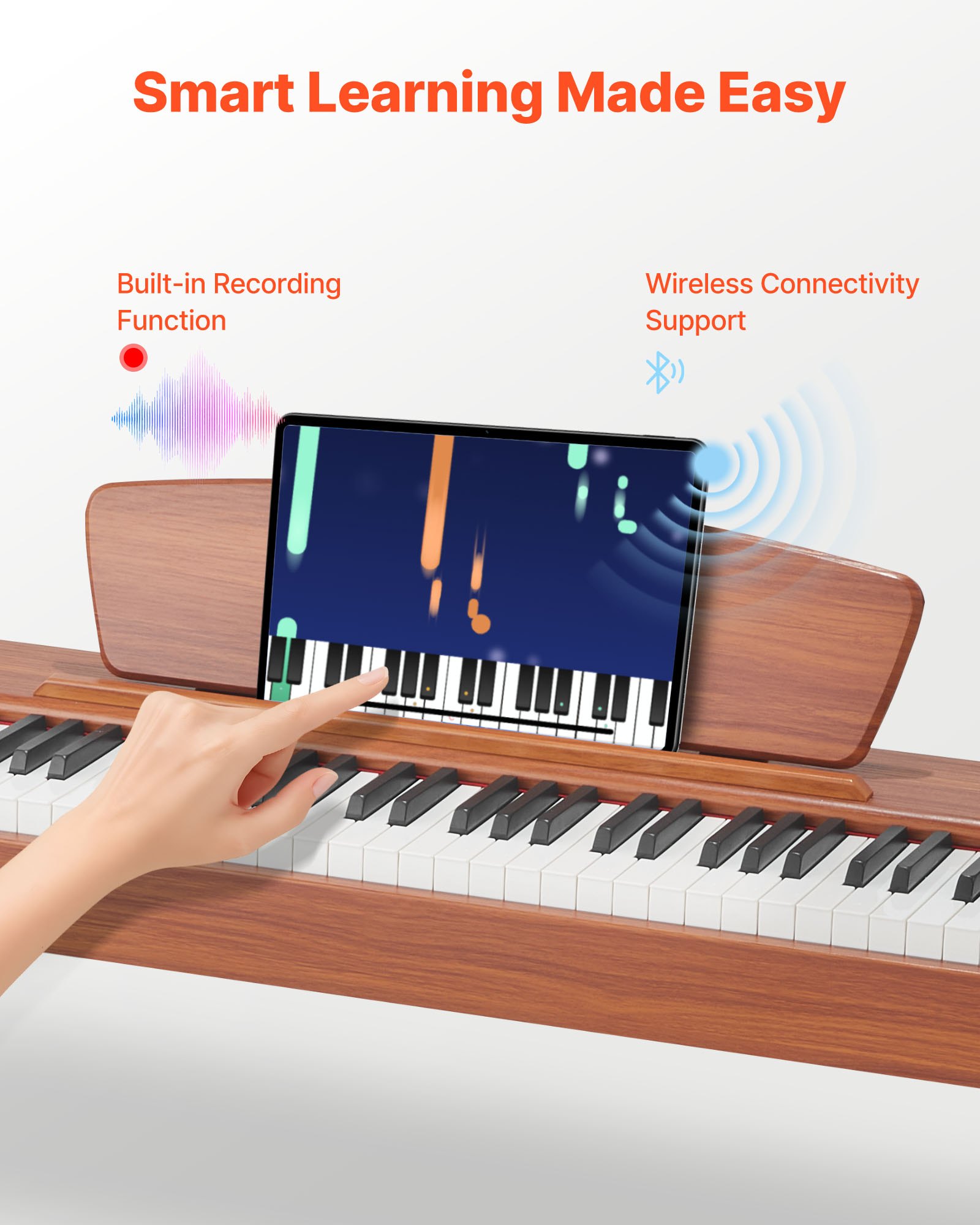 VEVOR Pianoforte Digitale a 88 Tasti, Tastiera Pianoforte con Altoparlanti, Leggio, Supporto, Pedale Sustain, Funzione di Registrazione, 280 Toni, Connessione Wireless, per Principianti, Colore Legno