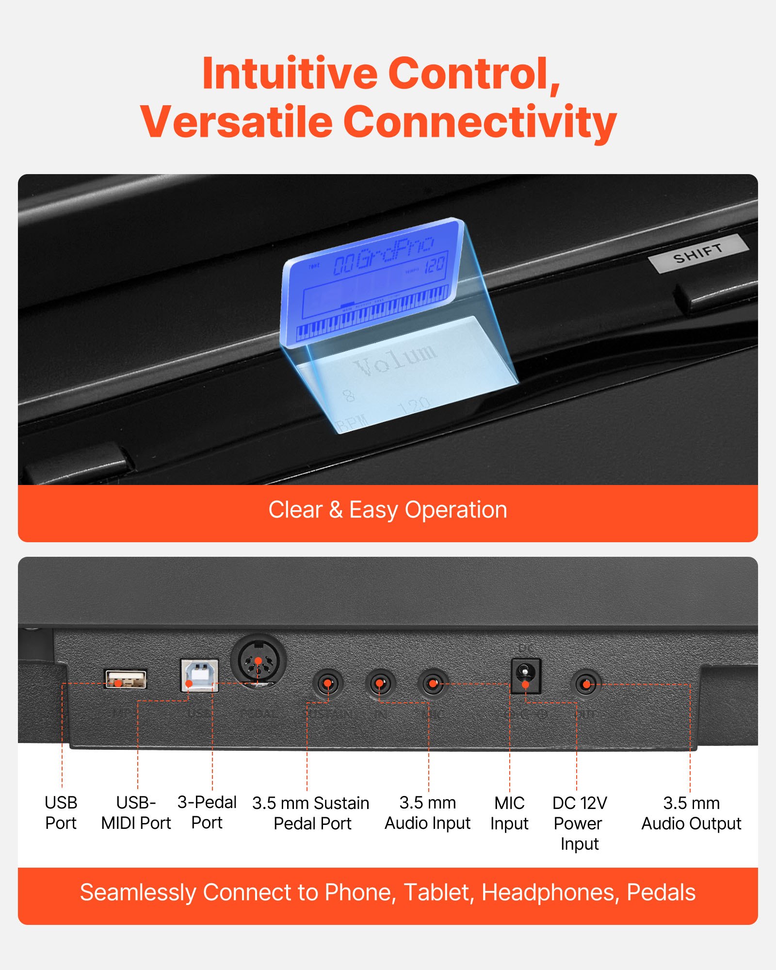 VEVOR Pianoforte Digitale a 88 Tasti, Tastiera Pianoforte con Altoparlanti, con Supporto a X, Pedale Sustain, Funzione di Registrazione, 280 Toni, Connessione Wireless, per Principianti, Nero
