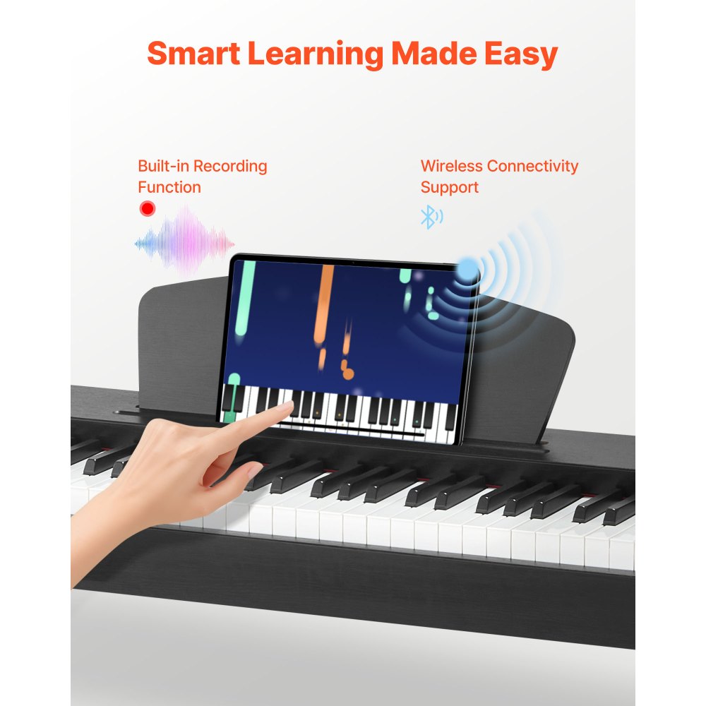 VEVOR Pianoforte Digitale a 88 Tasti, Tastiera Pianoforte con Altoparlanti, Funzione di Registrazione, 238 Toni, Connessione Wireless, per Principianti, Colore Nero, Senza Supporto