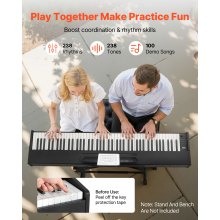 VEVOR Pianoforte Digitale a 88 Tasti, Tastiera Pianoforte con Altoparlanti, Funzione di Registrazione, 238 Toni, Connessione Wireless, per Principianti, Colore Nero, Senza Supporto