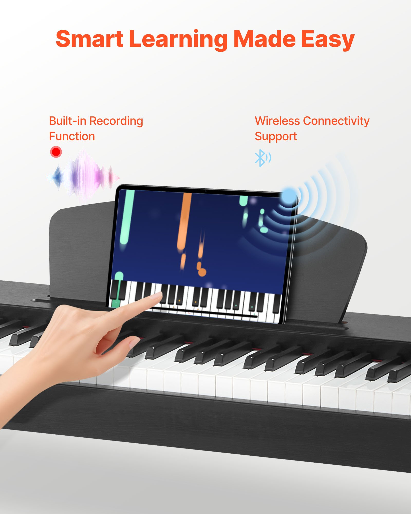VEVOR Pianoforte Digitale a 88 Tasti, Tastiera Pianoforte con Altoparlanti, Funzione di Registrazione, 238 Toni, Connessione Wireless, per Principianti, Colore Nero, Senza Supporto