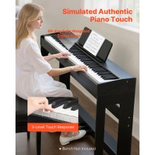 VEVOR Pianoforte Digitale a 88 Tasti Pesati, Tastiera Pianoforte Pesati con Altoparlante, Pedale Sustain, Adattatore CC, Supporto, 280 Toni, Connessione Wireless, per Principianti, Nero
