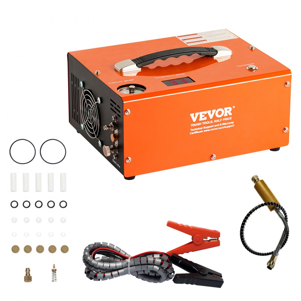 VEVOR Compressore d'Aria 30MPa PCP Portatile Convertitore Integrato Spegnimento Manuale DC 12V/AC 230V, Compressore d'Aria Portatile ad Alta Pressione Senza Acqua Senza Olio Portatile 500W Integrato