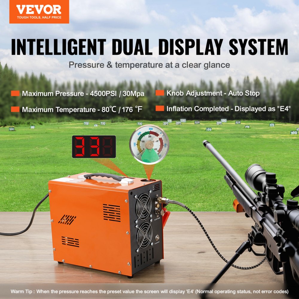 VEVOR PCP Compressor 30MPa/4500PSI Air Compressor 0.5L Portable PCP DC12V & AC120V Compressor 25min Duty Cycle Air Pump 600W High-Power Converter High-Pressure Pump Airgun Rifle