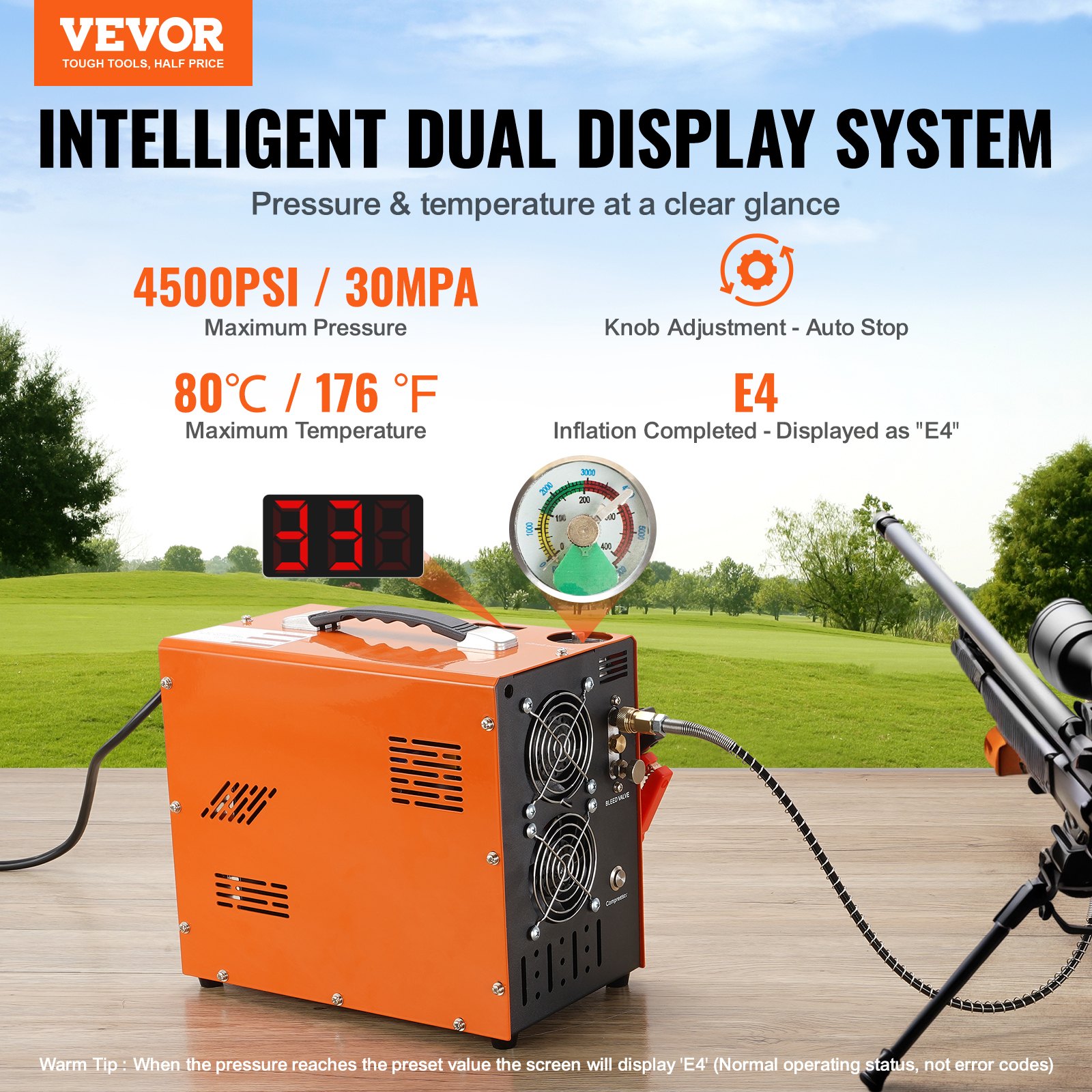 VEVOR Compressore d'Aria 30MPa PCP Portatile Convertitore Integrato Spegnimento Manuale DC 12V/AC 230V, Compressore d'Aria Portatile ad Alta Pressione Senza Acqua Senza Olio per Pistola Aria Compressa