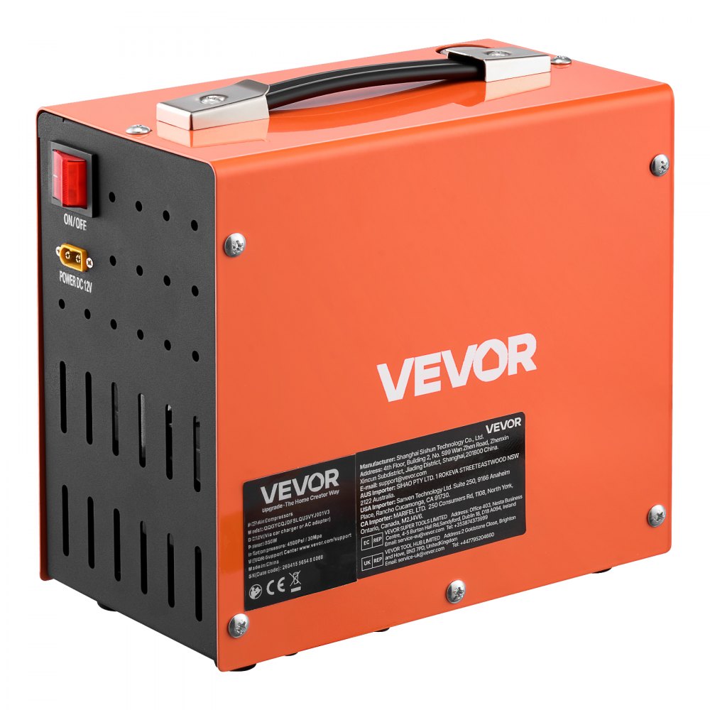 VEVOR Compressore ad Alta Pressione per PCP 4500 PSI 350 W CC12V/CA230V, Compressore per Carabina PCP con Convertitore Integrato, Arresto Manuale, Portatile per Paintball, Armi ad Aria Compressa