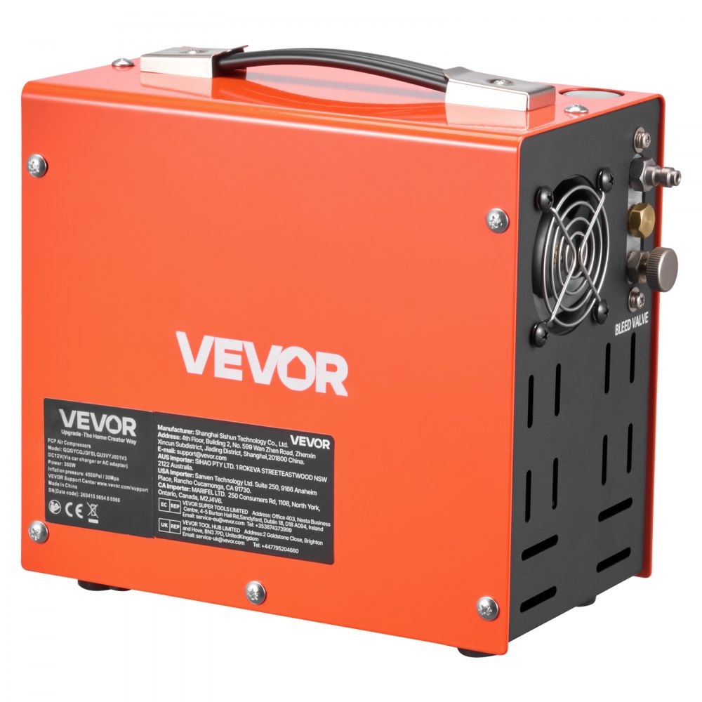 VEVOR Compressore ad Alta Pressione per PCP 4500 PSI 350 W CC12V/CA230V, Compressore per Carabina PCP con Convertitore Integrato, Arresto Manuale, Portatile per Paintball, Armi ad Aria Compressa