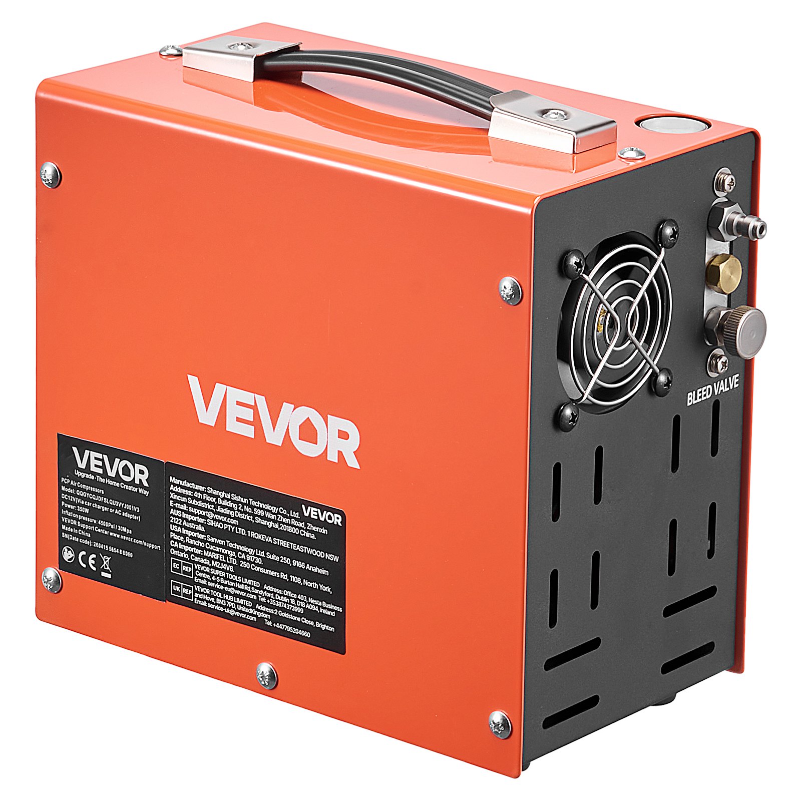 VEVOR Compressore ad Alta Pressione per PCP 4500 PSI 350 W CC12V/CA230V, Compressore per Carabina PCP con Convertitore Integrato, Arresto Manuale, Portatile per Paintball, Armi ad Aria Compressa