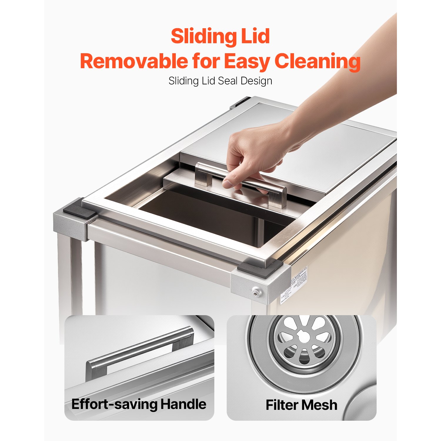 VEVOR Carrello Frigo con Ruote, 510 x 360 x 970 mm, Contenitore per Ghiaccio in Acciaio Inox su Ruote, Carrello Frigo da Esterno da 28 Litri con Ripiano, per Patio, Cortile, Bar per Feste